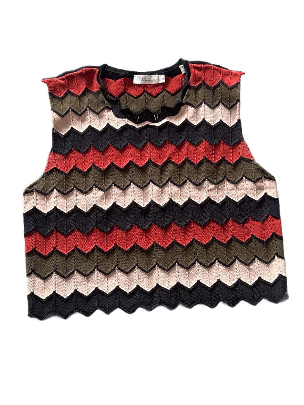 A.L.C. Cropped Chevron Print Tank Size Small Rayon and Nylon 16.5” length